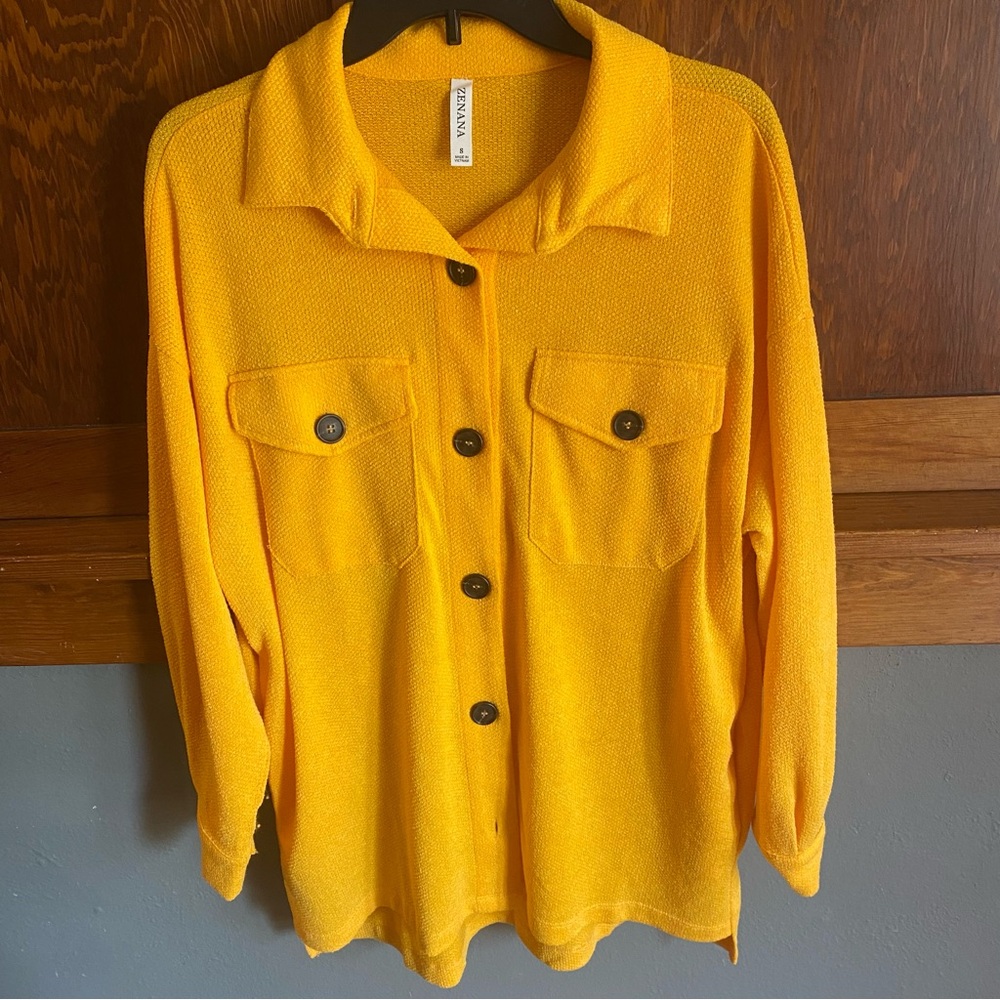 Zenana Outfitters Golden Textured Knit Shacket